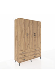 Hyperion Dolap 5 Raflı 6 Çekmeceli Tek Askılı 132x44x195 Çam-Çam/Çam