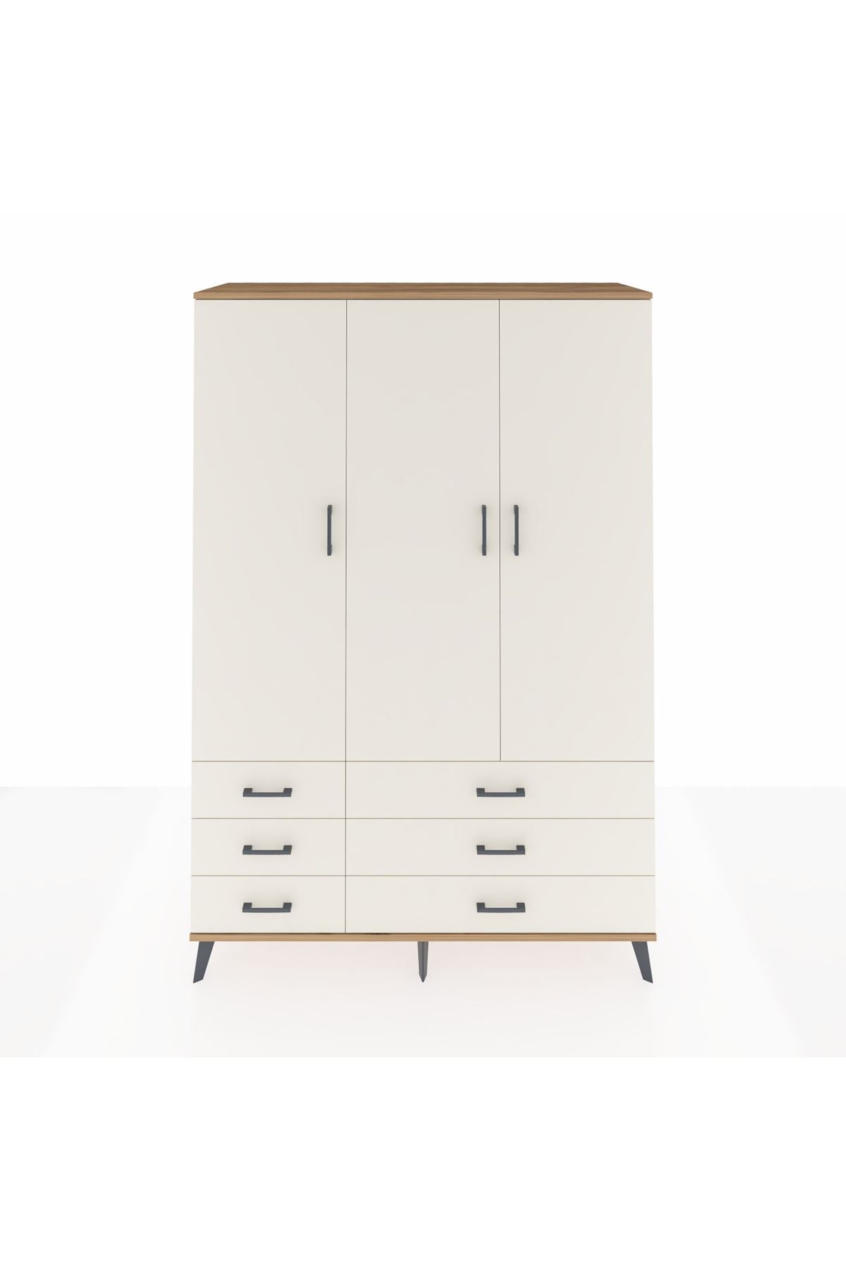 Hyperion Dolap 5 Raflı 6 Çekmeceli Tek Askılı 132x44x195 Çam-Aytaşı/Aytaşı