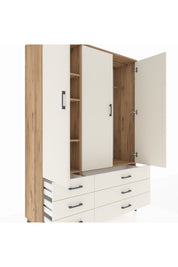 Hyperion Dolap 5 Raflı 6 Çekmeceli Tek Askılı 132x44x195 Çam-Aytaşı/Aytaşı