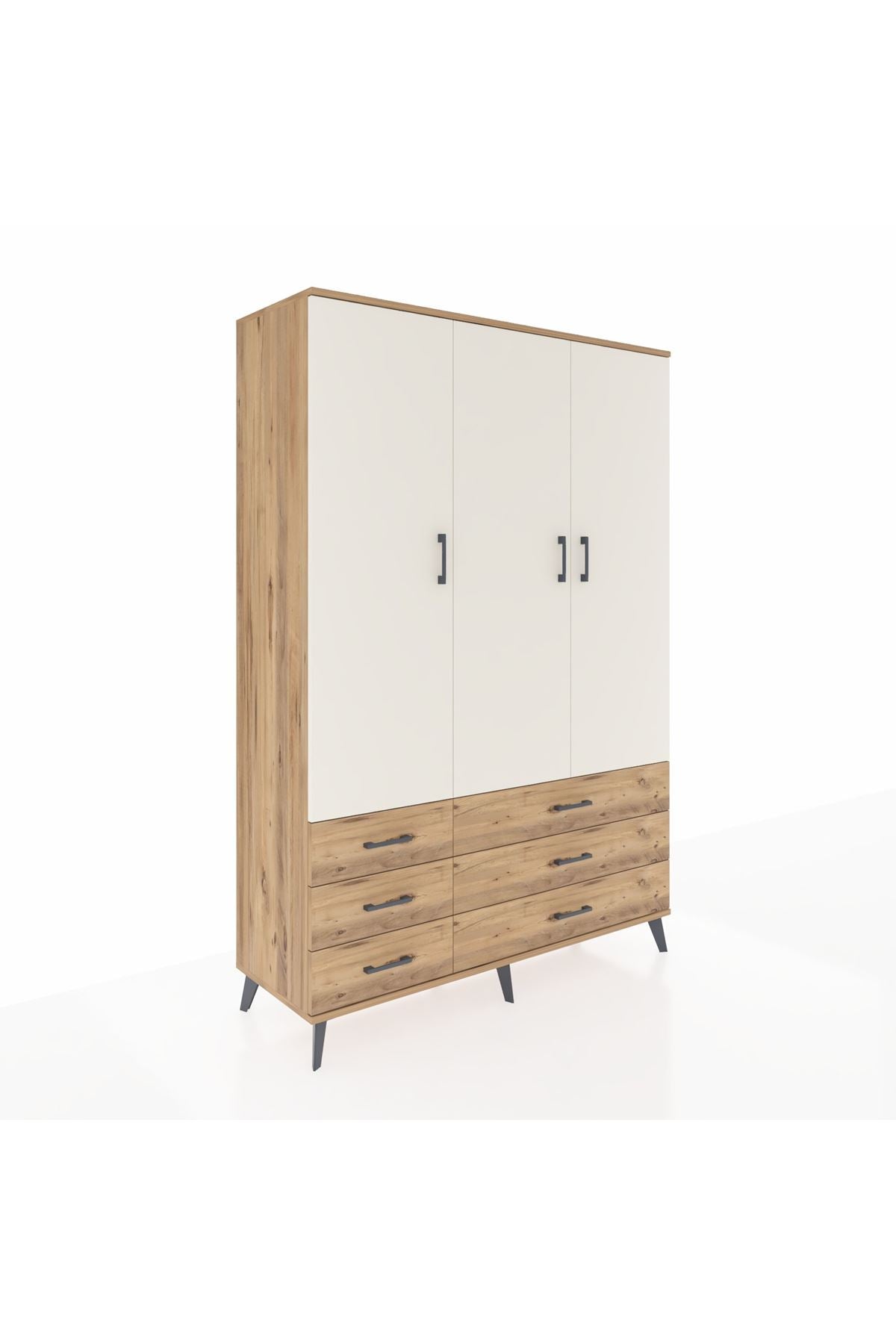 Hyperion Dolap 5 Raflı 6 Çekmeceli Tek Askılı 132x44x195 Çam-Aytaşı/Çam