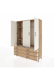 Hyperion Dolap 5 Raflı 6 Çekmeceli Tek Askılı 132x44x195 Çam-Aytaşı/Çam