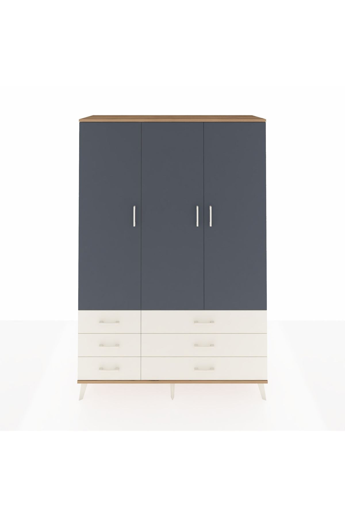 Hyperion Dolap 5 Raflı 6 Çekmeceli Tek Askılı 132x44x195 Çam-Antrasit/Aytaşı