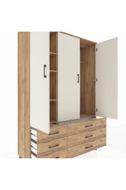Hyperion Dolap 5 Raflı 6 Çekmeceli Tek Askılı 132x44x195 Çam-Aytaşı/Çam