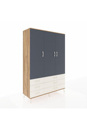 Hyperion Dolap 5 Raflı 6 Çekmeceli Tek Askılı 132x44x195 Çam-Antrasit/Aytaşı