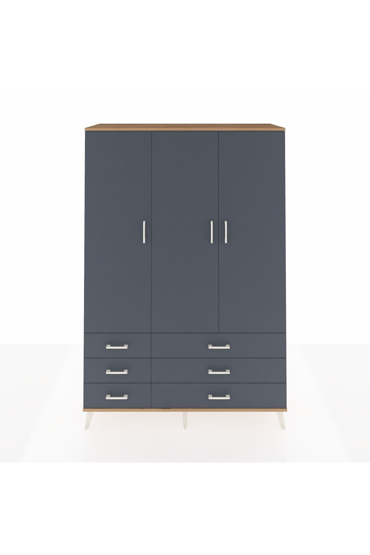 Hyperion Dolap 5 Raflı 6 Çekmeceli Tek Askılı 132x44x195 Çam-Antrasit/Antrasit