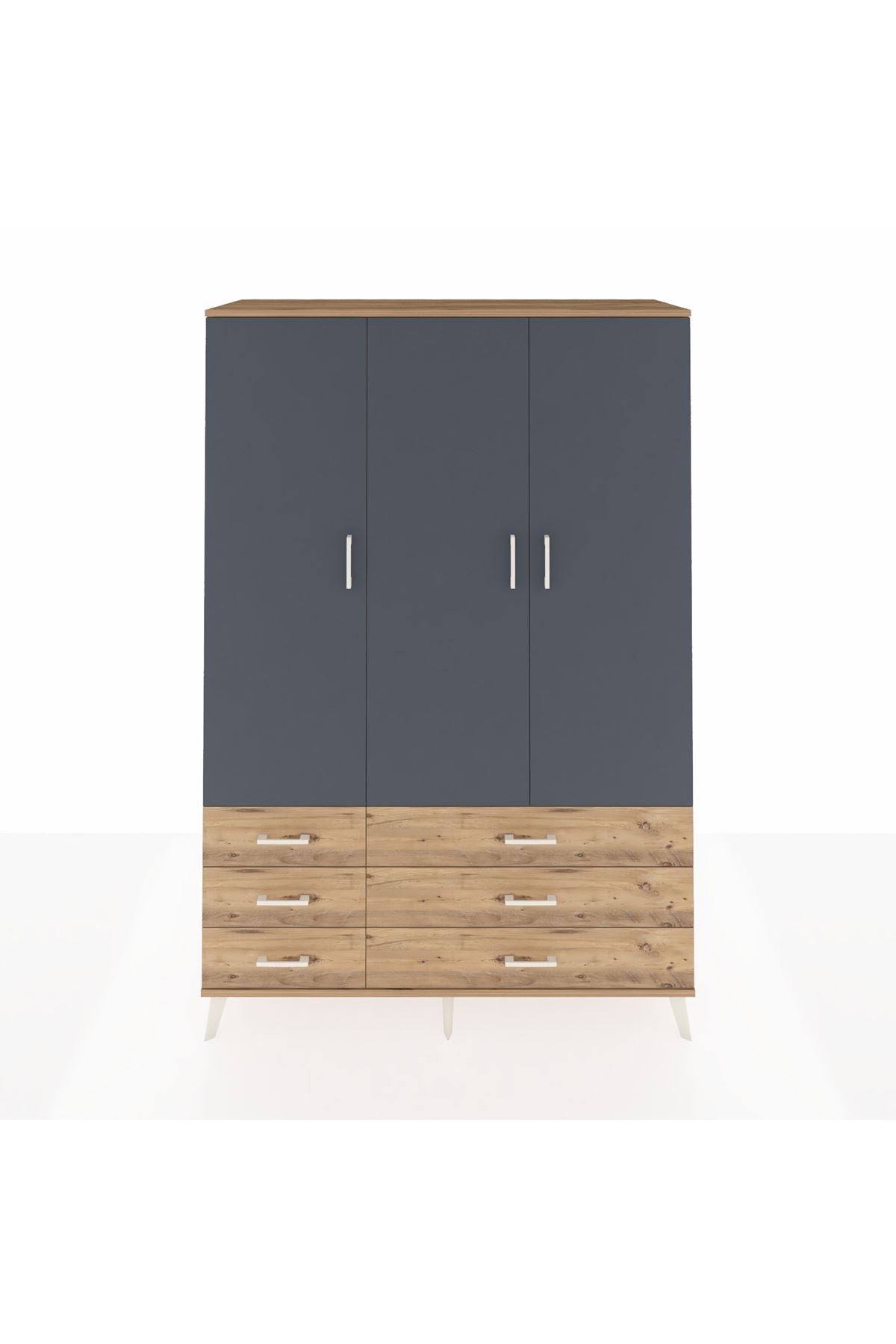 Hyperion Dolap 5 Raflı 6 Çekmeceli Tek Askılı 132x44x195 Çam-Antrasit/Çam