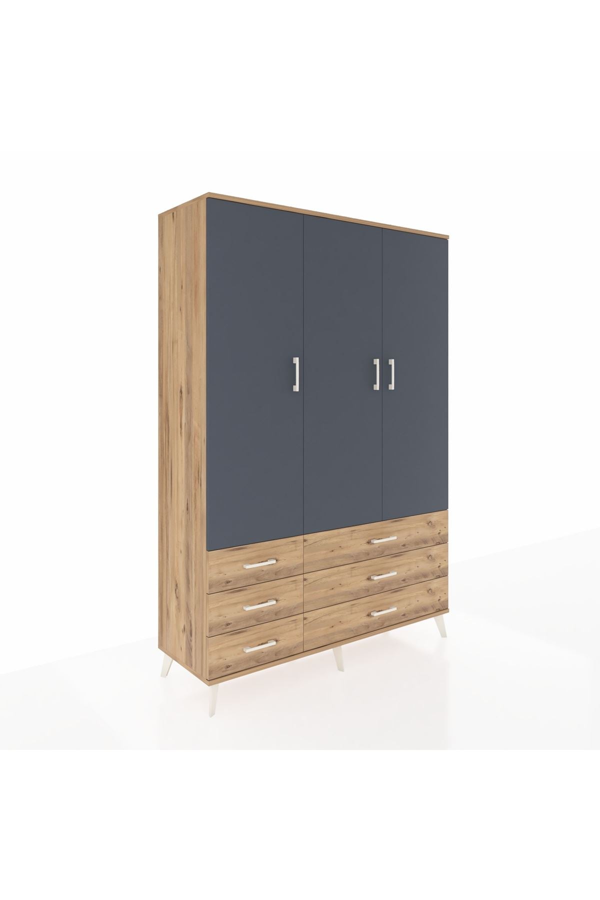 Hyperion Dolap 5 Raflı 6 Çekmeceli Tek Askılı 132x44x195 Çam-Antrasit/Çam