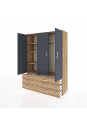 Hyperion Dolap 5 Raflı 6 Çekmeceli Tek Askılı 132x44x195 Çam-Antrasit/Çam