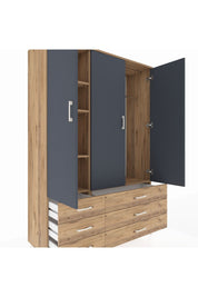 Hyperion Dolap 5 Raflı 6 Çekmeceli Tek Askılı 132x44x195 Çam-Antrasit/Çam