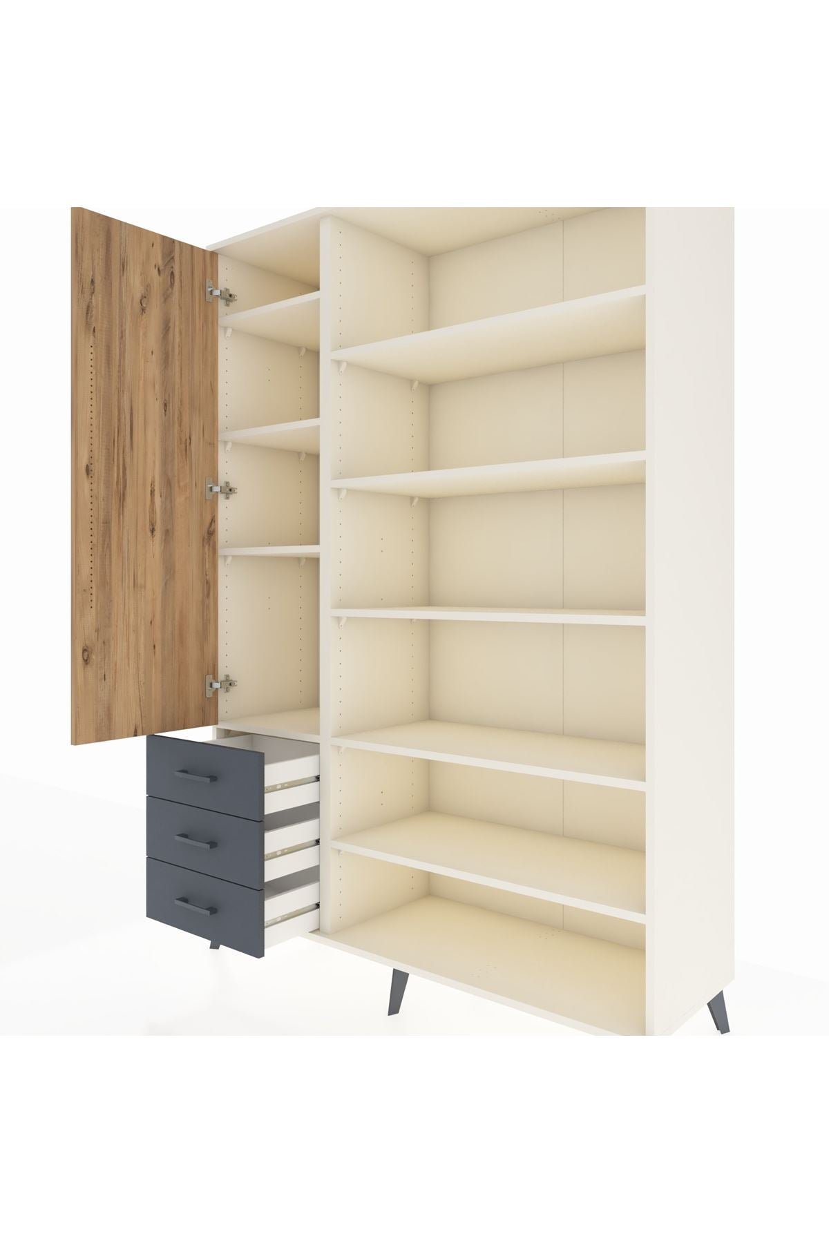 Hyperion Dolap 9 Raflı 3 Çekmeceli 3 Kapaklı 132x44x195 Aytaşı-Çam/Antrasit