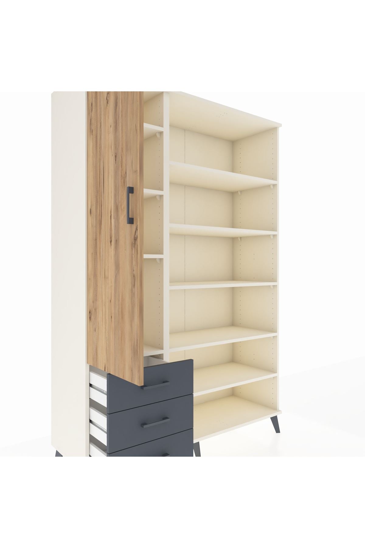 Hyperion Dolap 9 Raflı 3 Çekmeceli 3 Kapaklı 132x44x195 Aytaşı-Çam/Antrasit