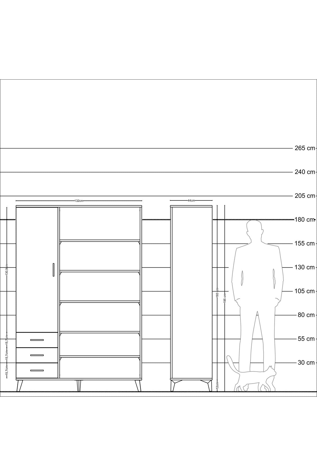Hyperion Dolap 9 Raflı 3 Çekmeceli 3 Kapaklı 132x44x195 Aytaşı-Çam/Antrasit