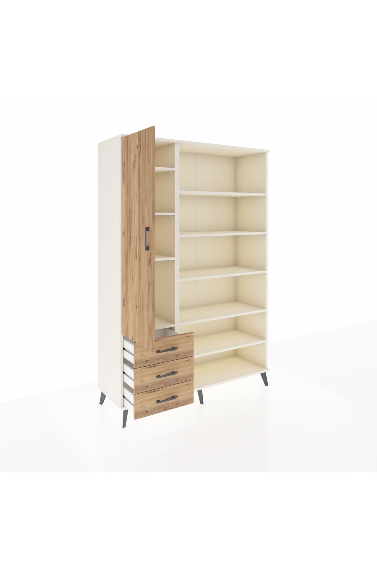 Hyperion Dolap 9 Raflı 3 Çekmeceli 3 Kapaklı 132x44x195 Aytaşı-Çam/Çam