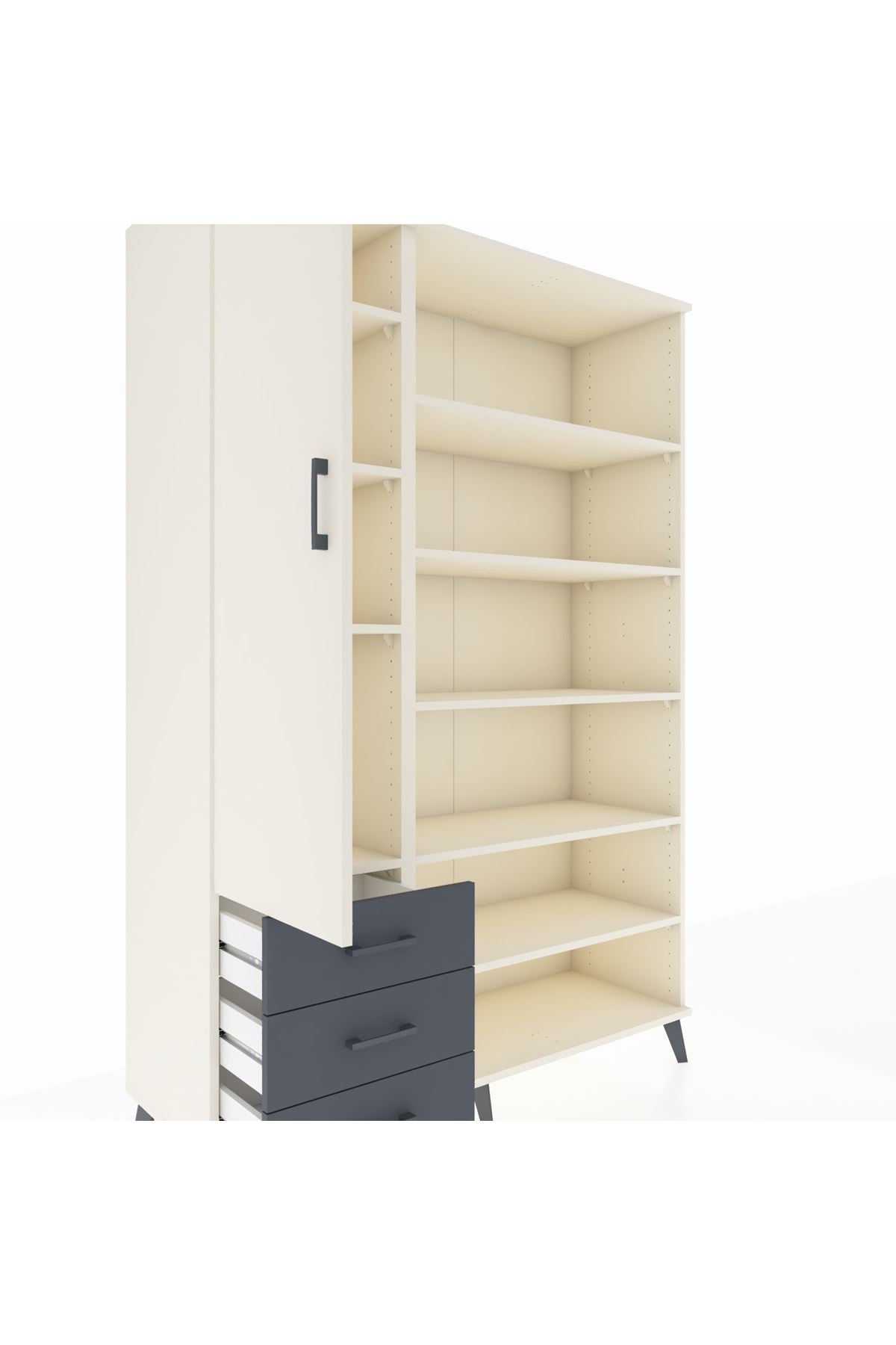 Hyperion Dolap 9 Raflı 3 Çekmeceli 3 Kapaklı 132x44x195 Aytaşı-Aytaşı/Antrasit