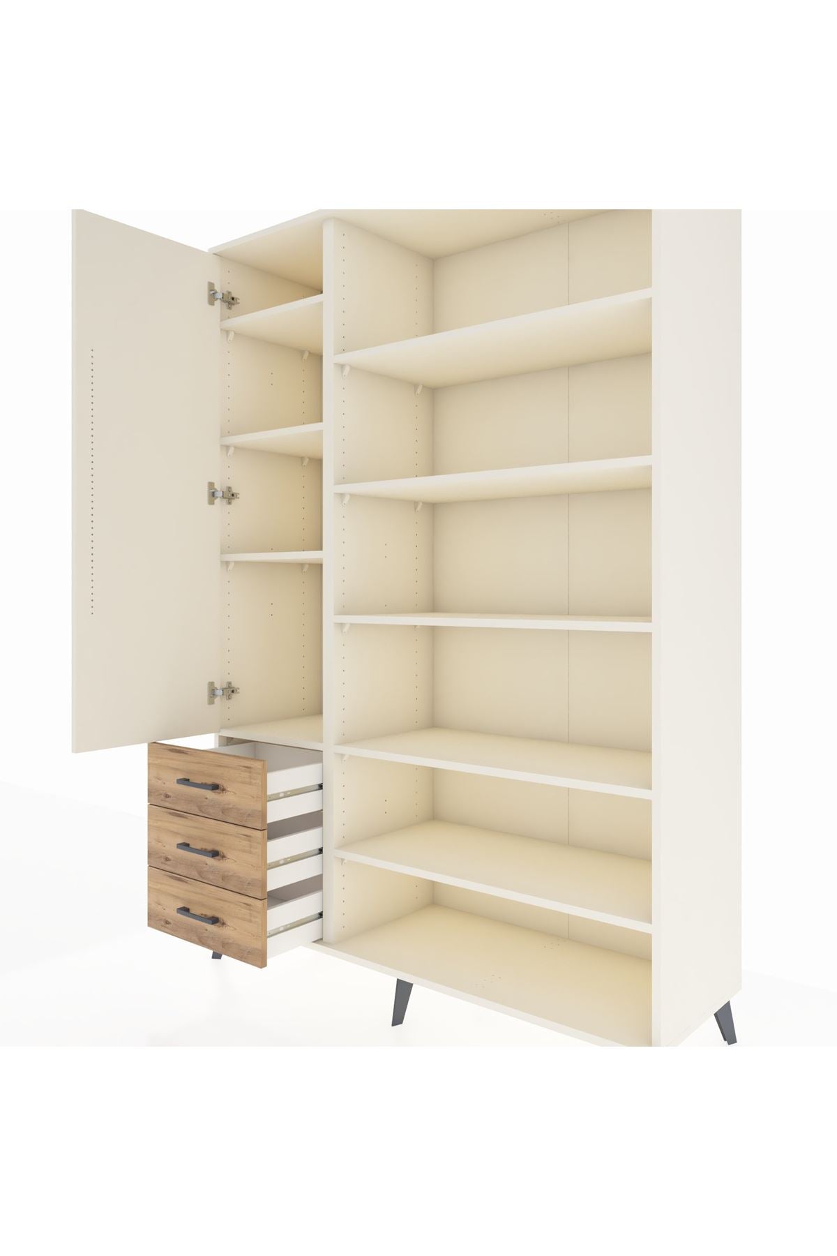 Hyperion Dolap 9 Raflı 3 Çekmeceli 3 Kapaklı 132x44x195 Aytaşı-Aytaşı/Çam