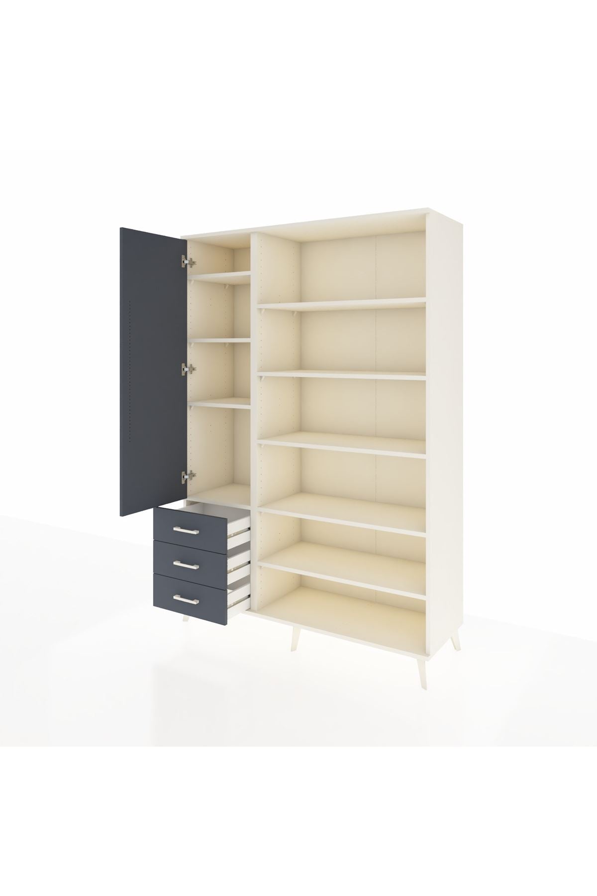 Hyperion Dolap 9 Raflı 3 Çekmeceli 3 Kapaklı 132x44x195 Aytaşı-Antrasit/Antrasit