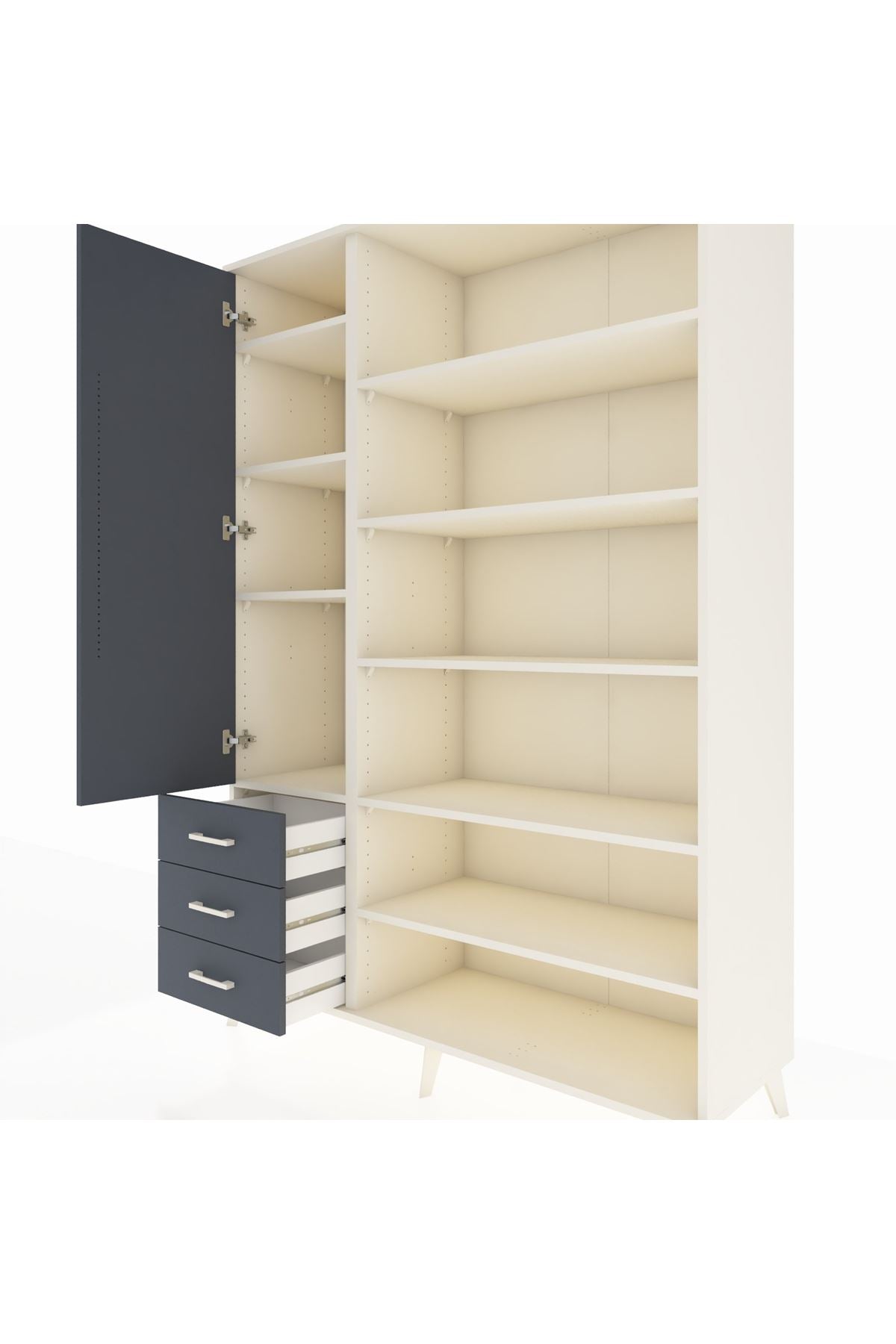 Hyperion Dolap 9 Raflı 3 Çekmeceli 3 Kapaklı 132x44x195 Aytaşı-Antrasit/Antrasit