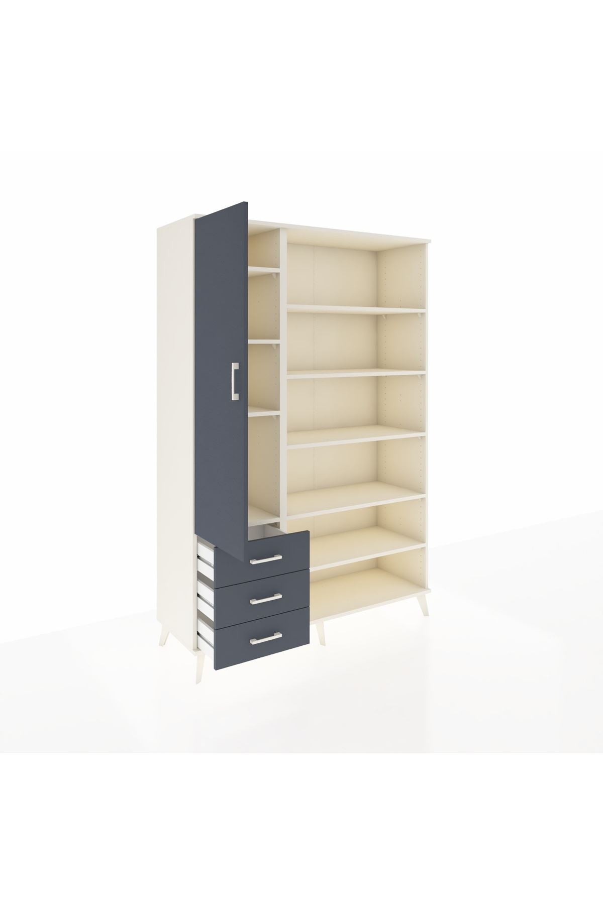 Hyperion Dolap 9 Raflı 3 Çekmeceli 3 Kapaklı 132x44x195 Aytaşı-Antrasit/Antrasit