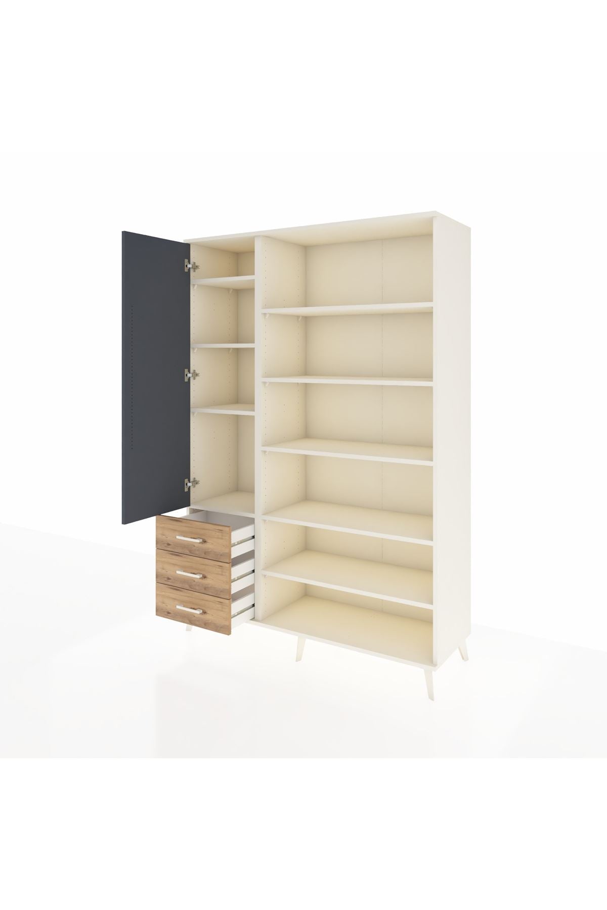 Hyperion Dolap 9 Raflı 3 Çekmeceli 3 Kapaklı 132x44x195 Aytaşı-Antrasit/Çam