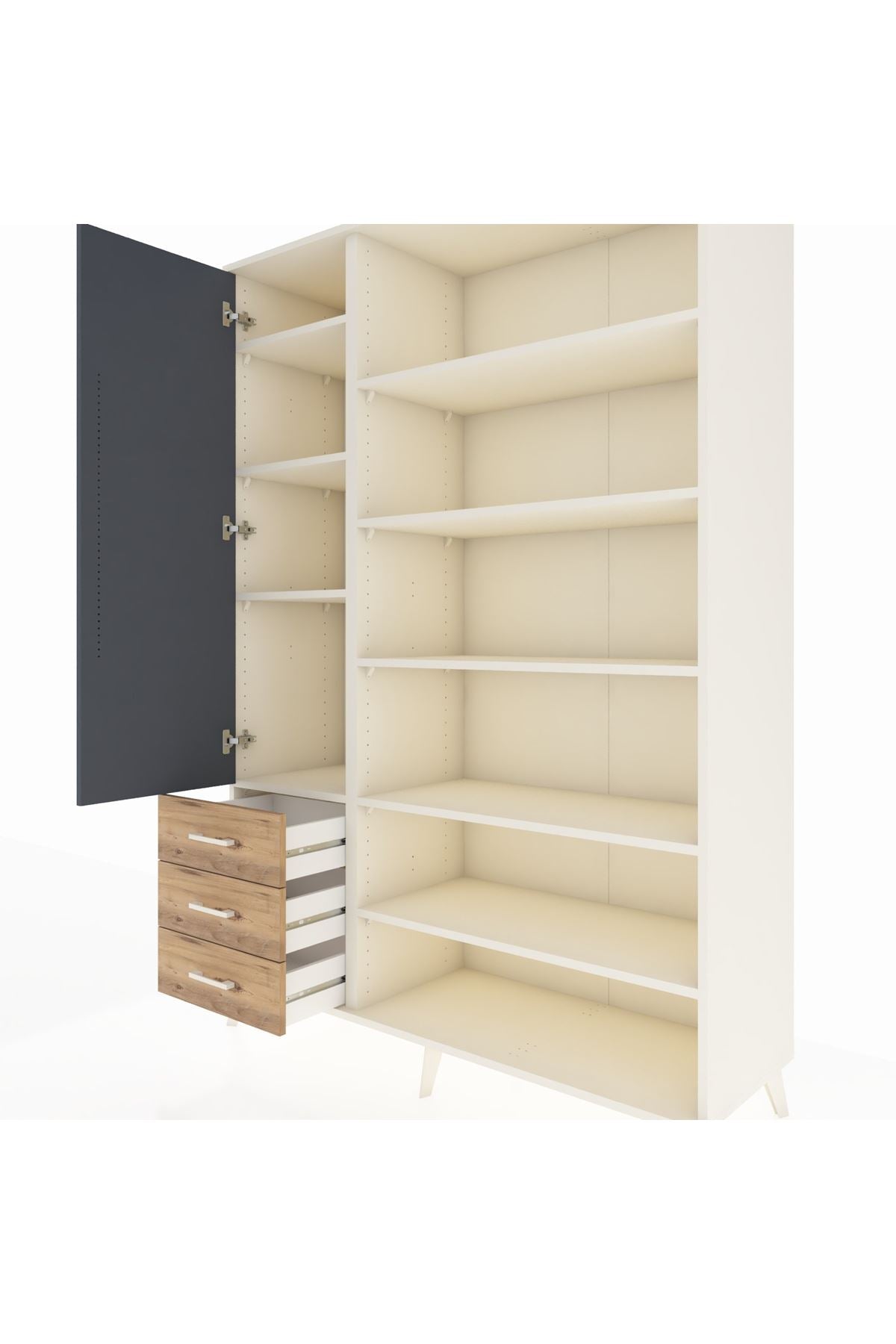 Hyperion Dolap 9 Raflı 3 Çekmeceli 3 Kapaklı 132x44x195 Aytaşı-Antrasit/Çam