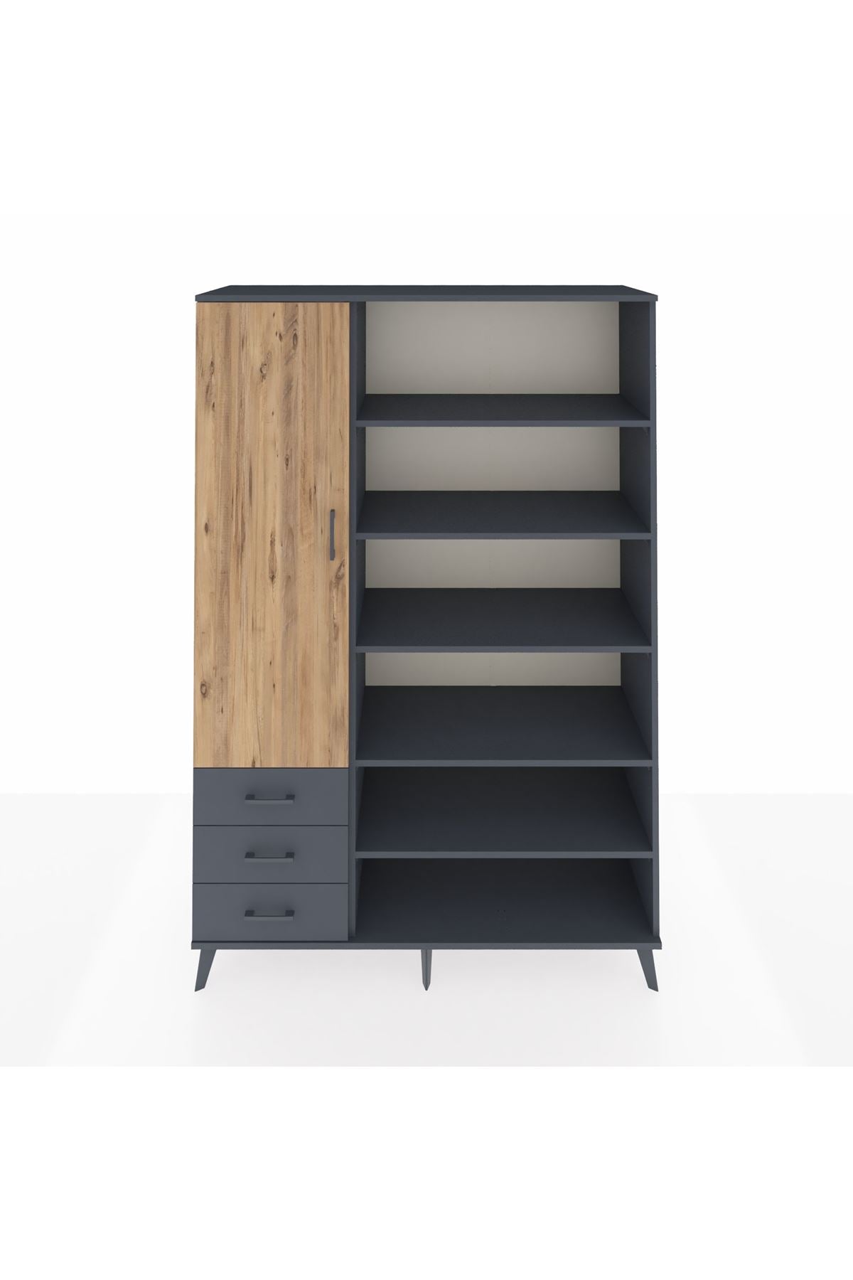 Hyperion Dolap 9 Raflı 3 Çekmeceli 3 Kapaklı 132x44x195 Antrasit-Çam/Antrasit