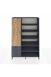Hyperion Dolap 9 Raflı 3 Çekmeceli 3 Kapaklı 132x44x195 Antrasit-Çam/Antrasit