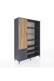 Hyperion Dolap 9 Raflı 3 Çekmeceli 3 Kapaklı 132x44x195 Antrasit-Çam/Antrasit