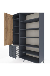 Hyperion Dolap 9 Raflı 3 Çekmeceli 3 Kapaklı 132x44x195 Antrasit-Çam/Antrasit