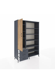 Hyperion Dolap 9 Raflı 3 Çekmeceli 3 Kapaklı 132x44x195 Antrasit-Çam/Antrasit