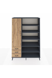 Hyperion Dolap 9 Raflı 3 Çekmeceli 3 Kapaklı 132x44x195 Antrasit-Çam/Çam