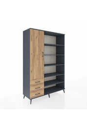 Hyperion Dolap 9 Raflı 3 Çekmeceli 3 Kapaklı 132x44x195 Antrasit-Çam/Çam