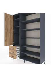 Hyperion Dolap 9 Raflı 3 Çekmeceli 3 Kapaklı 132x44x195 Antrasit-Çam/Çam