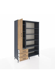 Hyperion Dolap 9 Raflı 3 Çekmeceli 3 Kapaklı 132x44x195 Antrasit-Çam/Çam