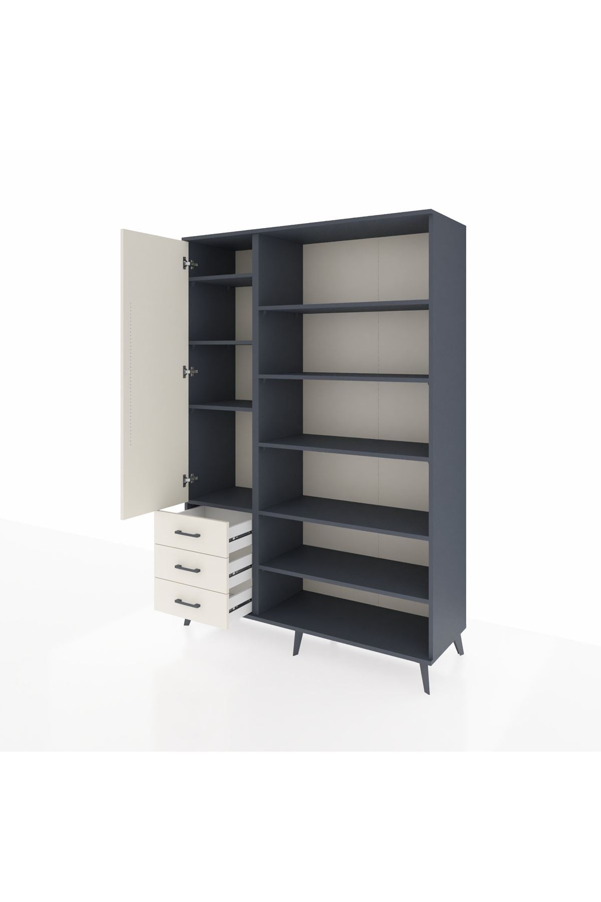 Hyperion Dolap 9 Raflı 3 Çekmeceli 3 Kapaklı 132x44x195 Antrasit-Aytaşı/Aytaşı