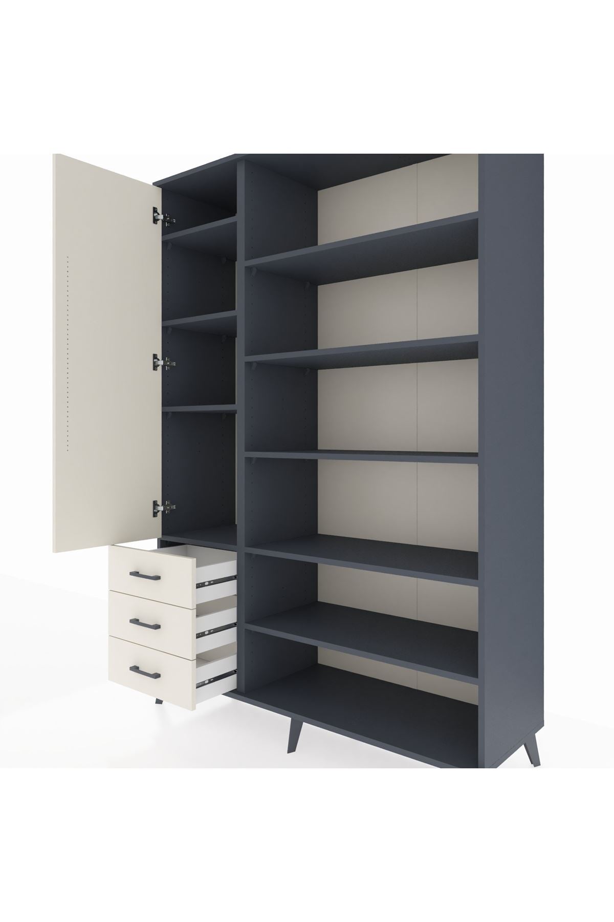 Hyperion Dolap 9 Raflı 3 Çekmeceli 3 Kapaklı 132x44x195 Antrasit-Aytaşı/Aytaşı
