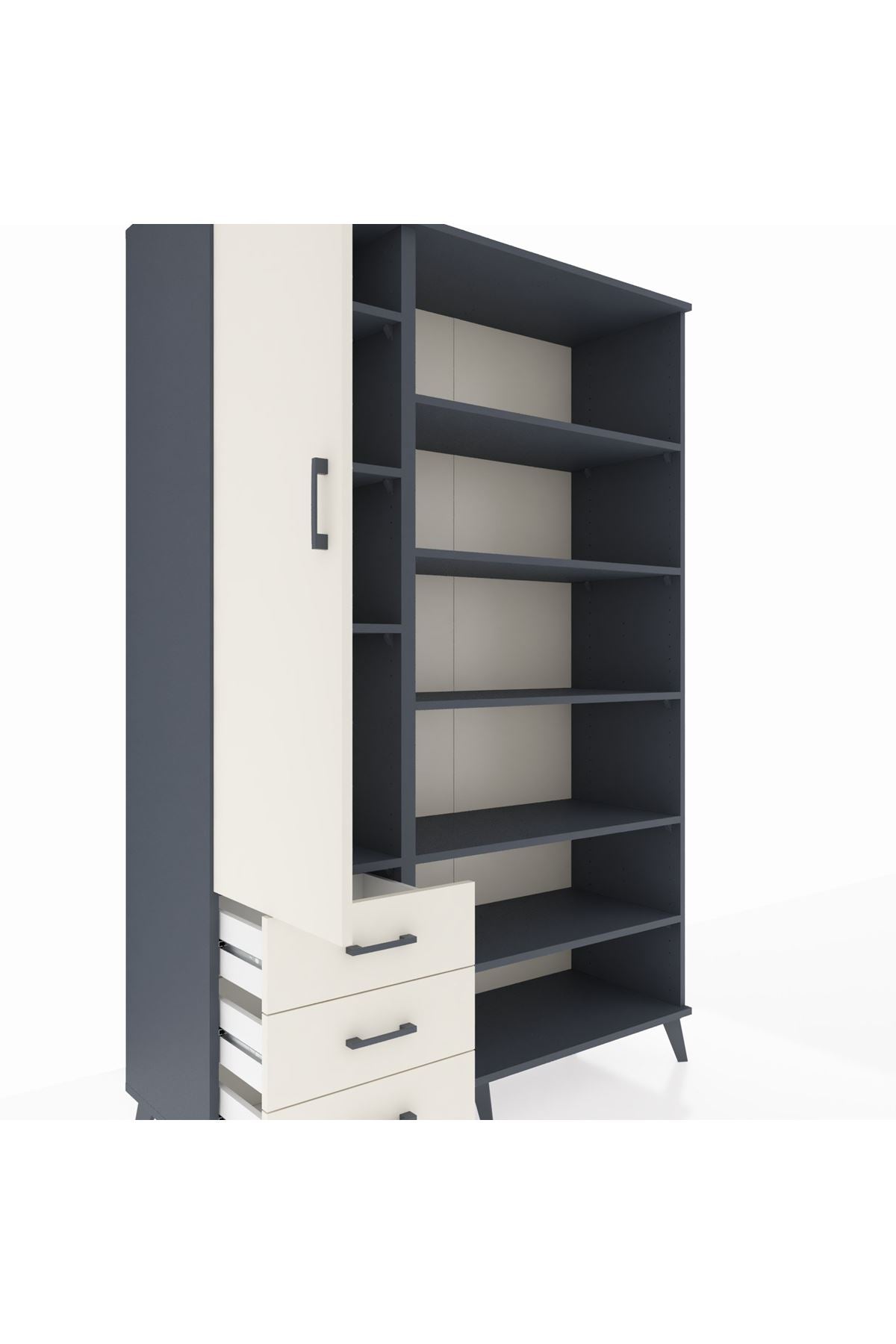 Hyperion Dolap 9 Raflı 3 Çekmeceli 3 Kapaklı 132x44x195 Antrasit-Aytaşı/Aytaşı