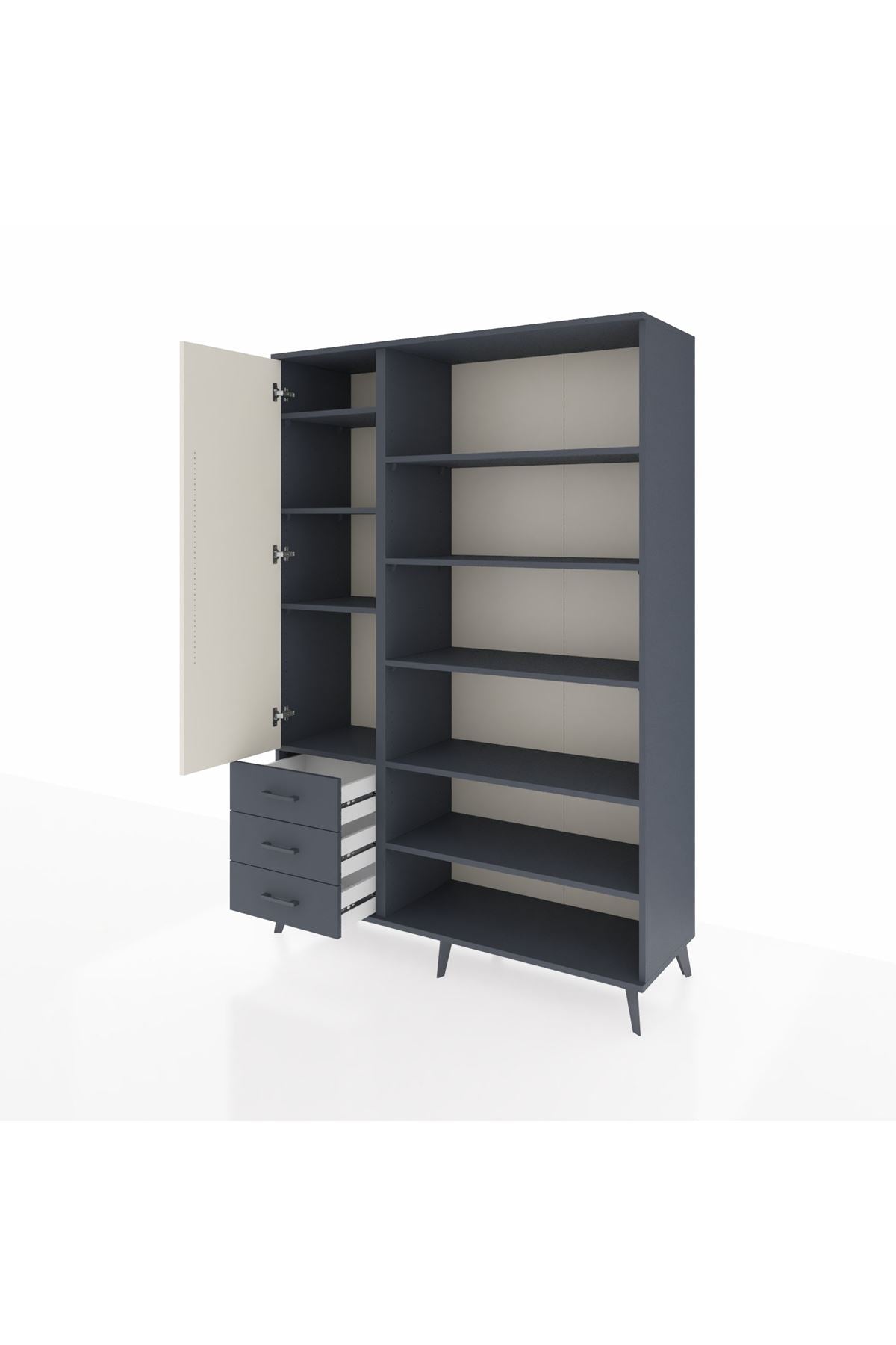 Hyperion Dolap 9 Raflı 3 Çekmeceli 3 Kapaklı 132x44x195 Antrasit-Aytaşı/Antrasit