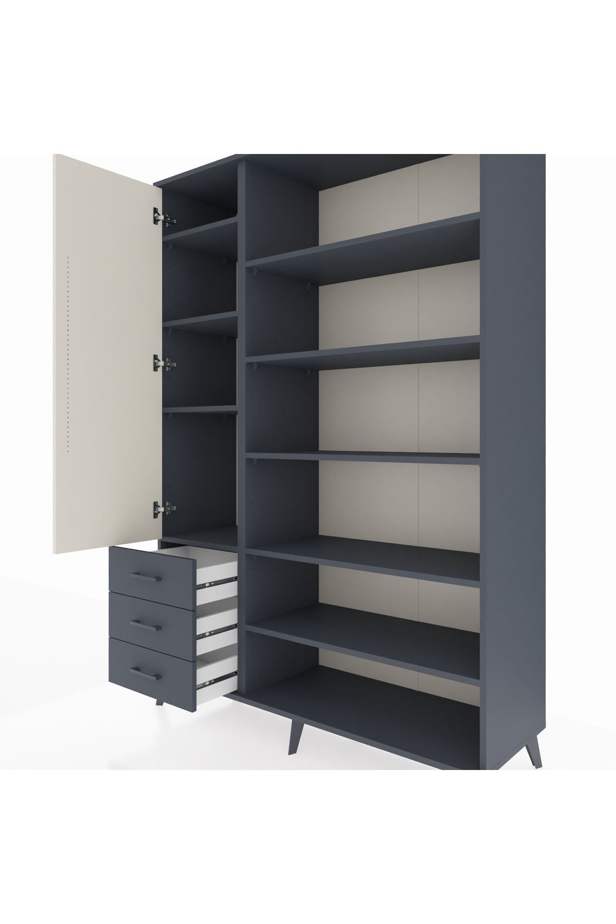 Hyperion Dolap 9 Raflı 3 Çekmeceli 3 Kapaklı 132x44x195 Antrasit-Aytaşı/Antrasit
