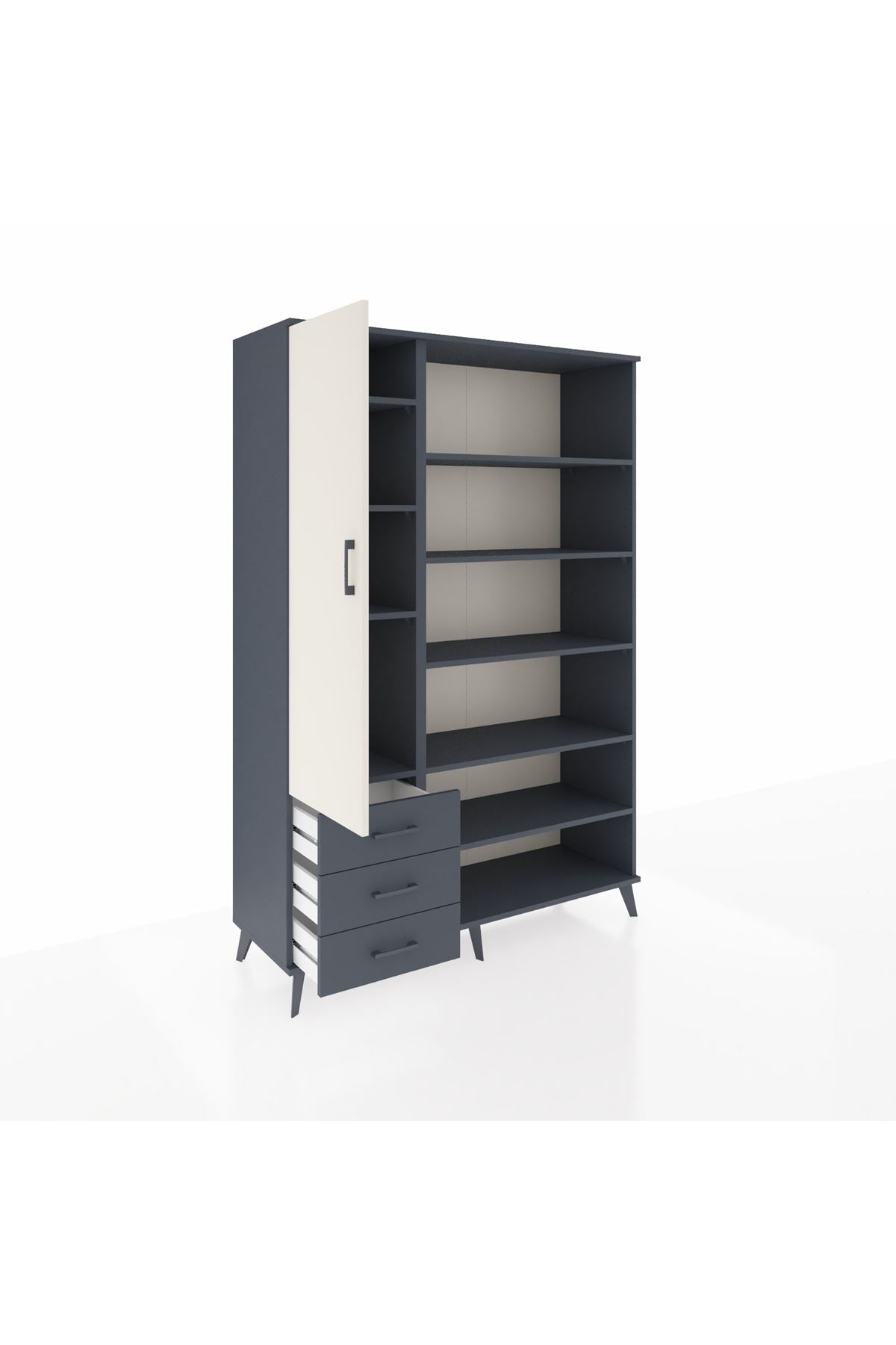 Hyperion Dolap 9 Raflı 3 Çekmeceli 3 Kapaklı 132x44x195 Antrasit-Aytaşı/Antrasit