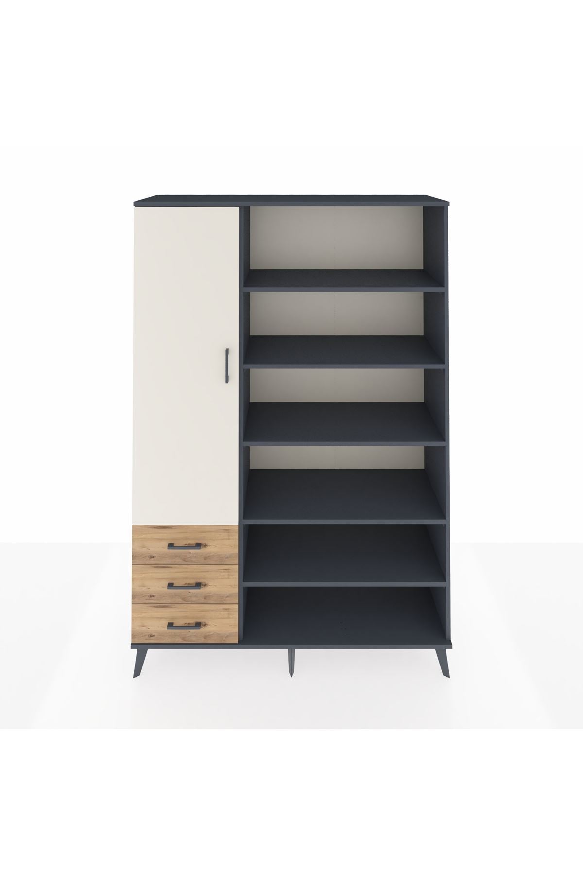 Hyperion Dolap 9 Raflı 3 Çekmeceli 3 Kapaklı 132x44x195 Antrasit-Aytaşı/Çam