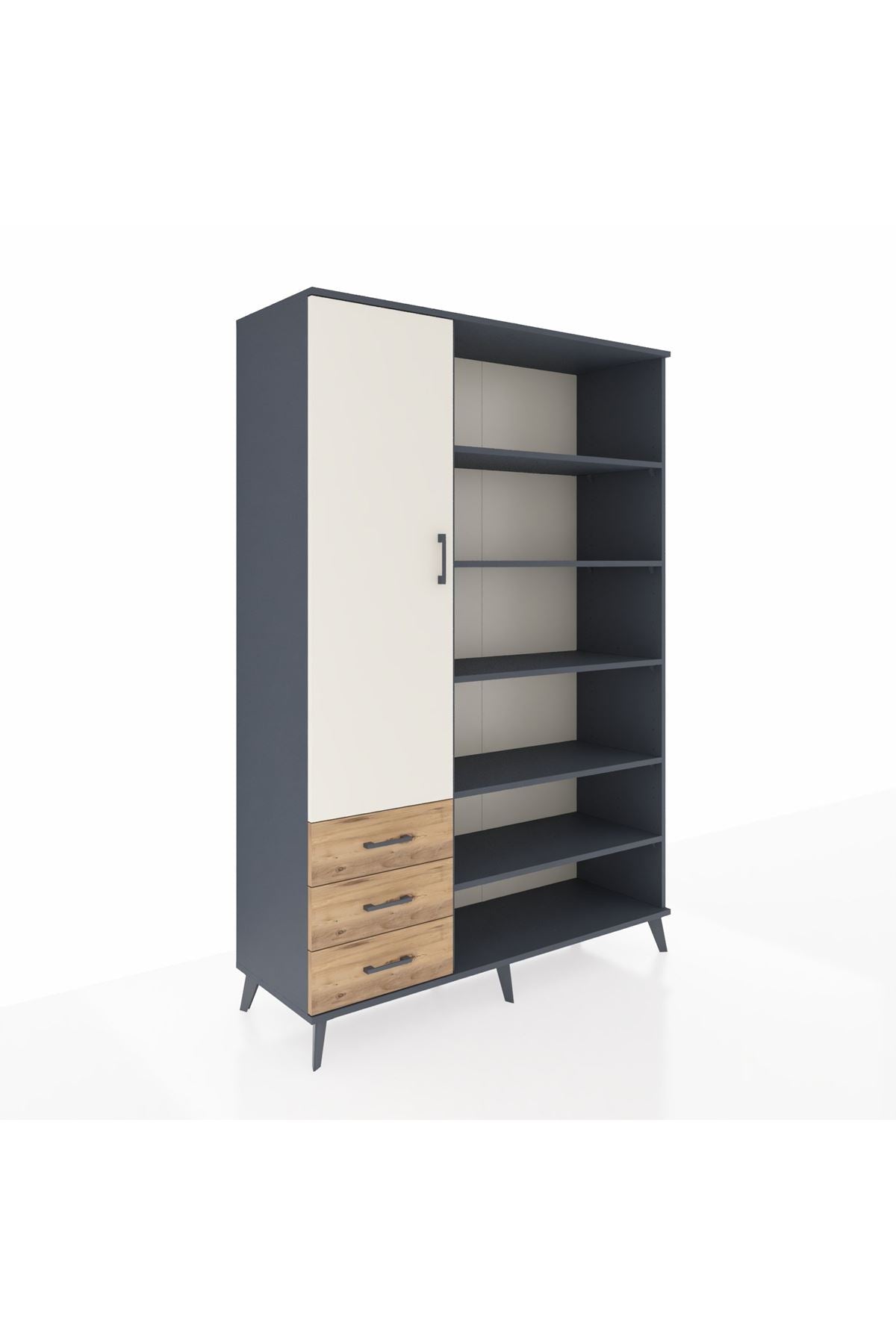 Hyperion Dolap 9 Raflı 3 Çekmeceli 3 Kapaklı 132x44x195 Antrasit-Aytaşı/Çam