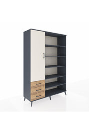 Hyperion Dolap 9 Raflı 3 Çekmeceli 3 Kapaklı 132x44x195 Antrasit-Aytaşı/Çam