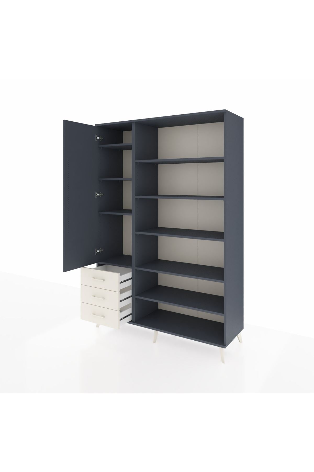 Hyperion Dolap 9 Raflı 3 Çekmeceli 3 Kapaklı 132x44x195 Antrasit-Antrasit/Aytaşı