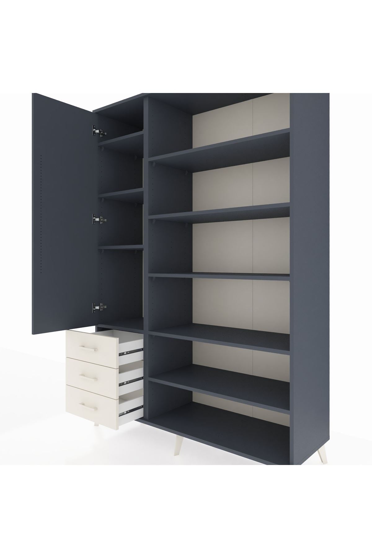 Hyperion Dolap 9 Raflı 3 Çekmeceli 3 Kapaklı 132x44x195 Antrasit-Antrasit/Aytaşı