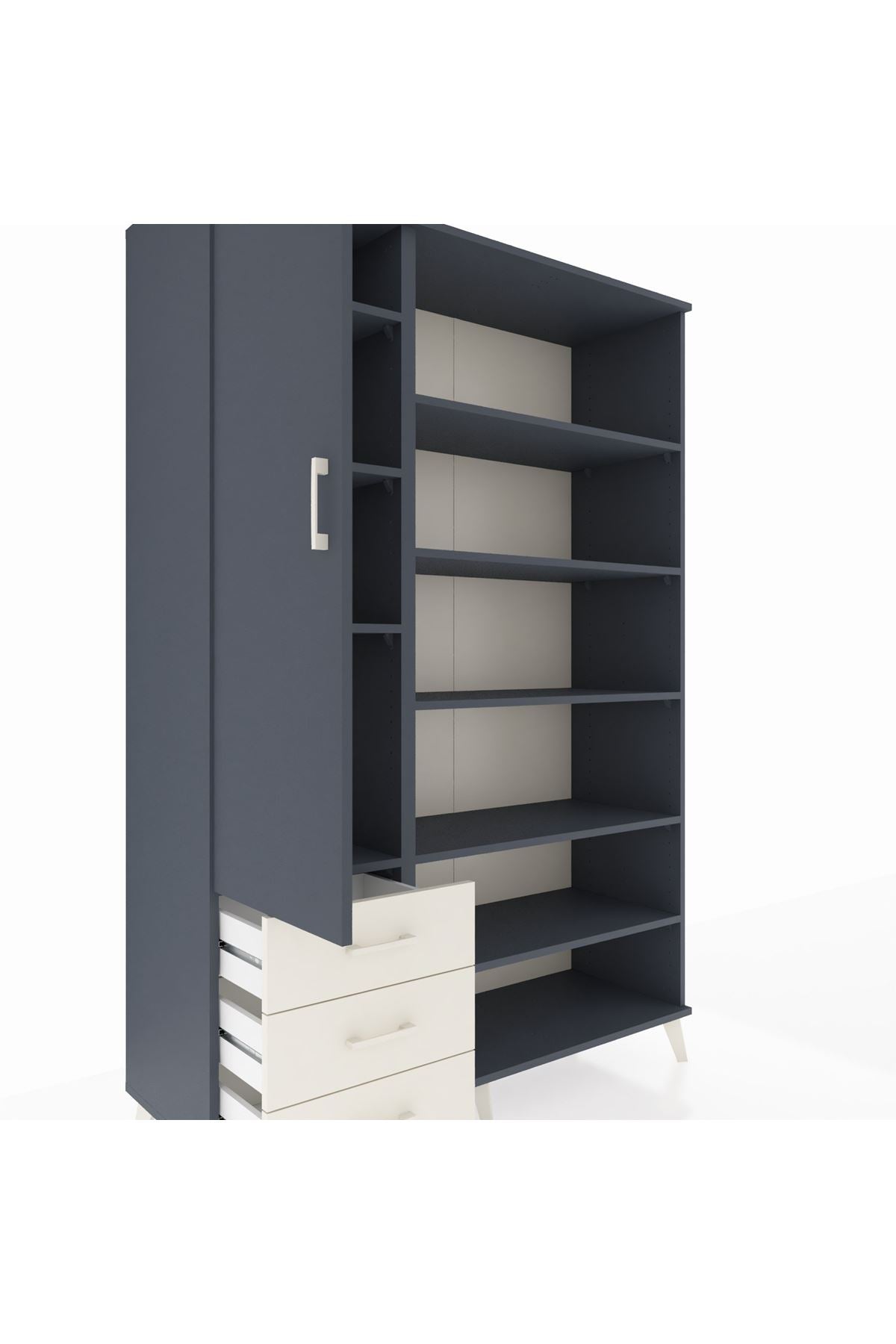 Hyperion Dolap 9 Raflı 3 Çekmeceli 3 Kapaklı 132x44x195 Antrasit-Antrasit/Aytaşı