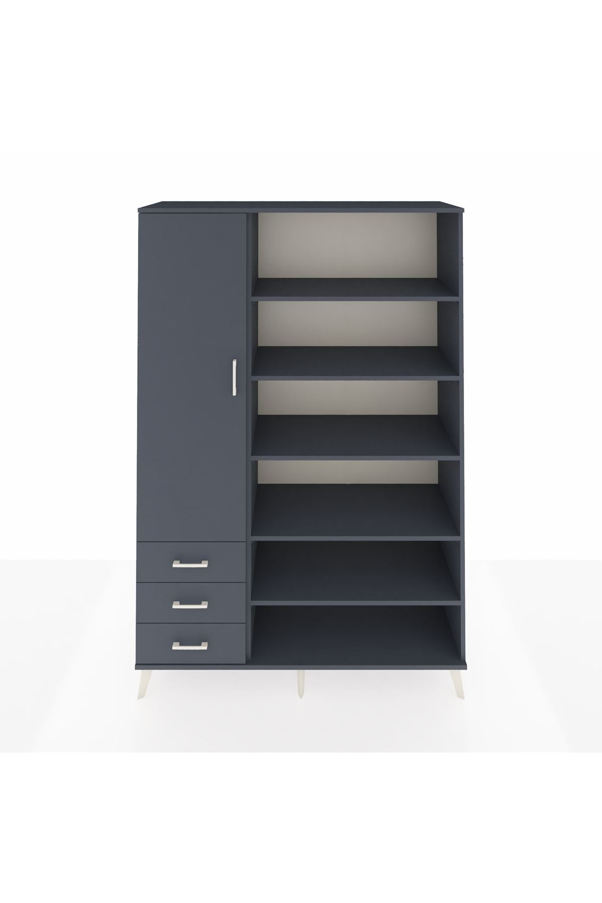 Hyperion Dolap 9 Raflı 3 Çekmeceli 3 Kapaklı 132x44x195 Antrasit-Antrasit/Antrasit