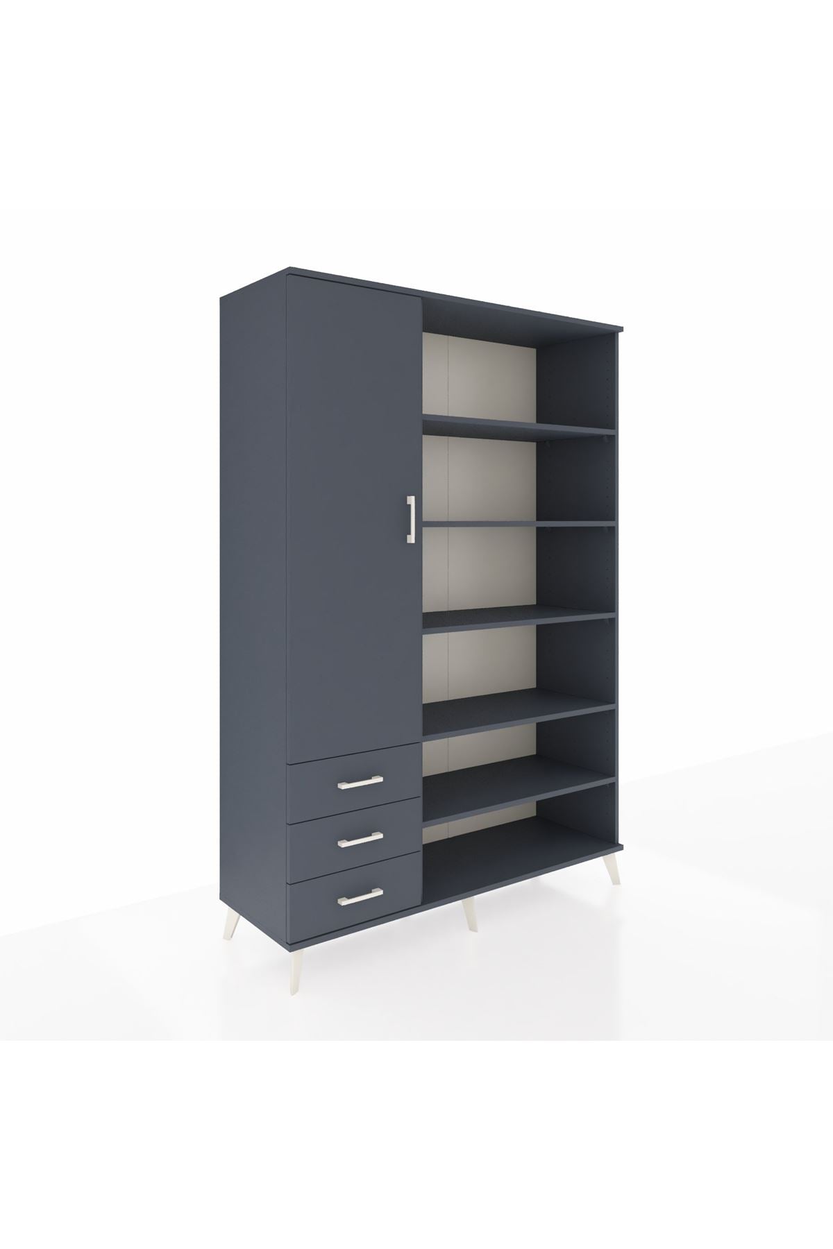 Hyperion Dolap 9 Raflı 3 Çekmeceli 3 Kapaklı 132x44x195 Antrasit-Antrasit/Antrasit