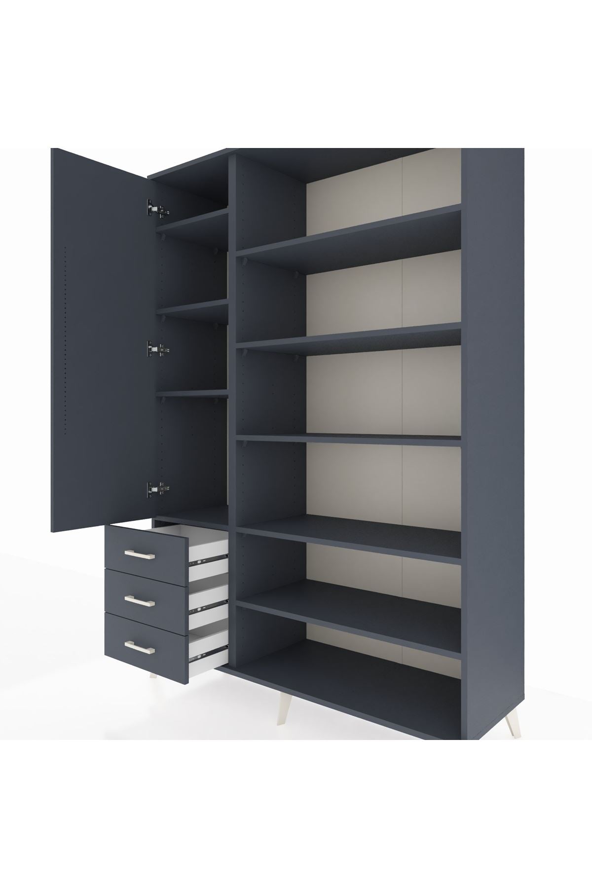 Hyperion Dolap 9 Raflı 3 Çekmeceli 3 Kapaklı 132x44x195 Antrasit-Antrasit/Antrasit