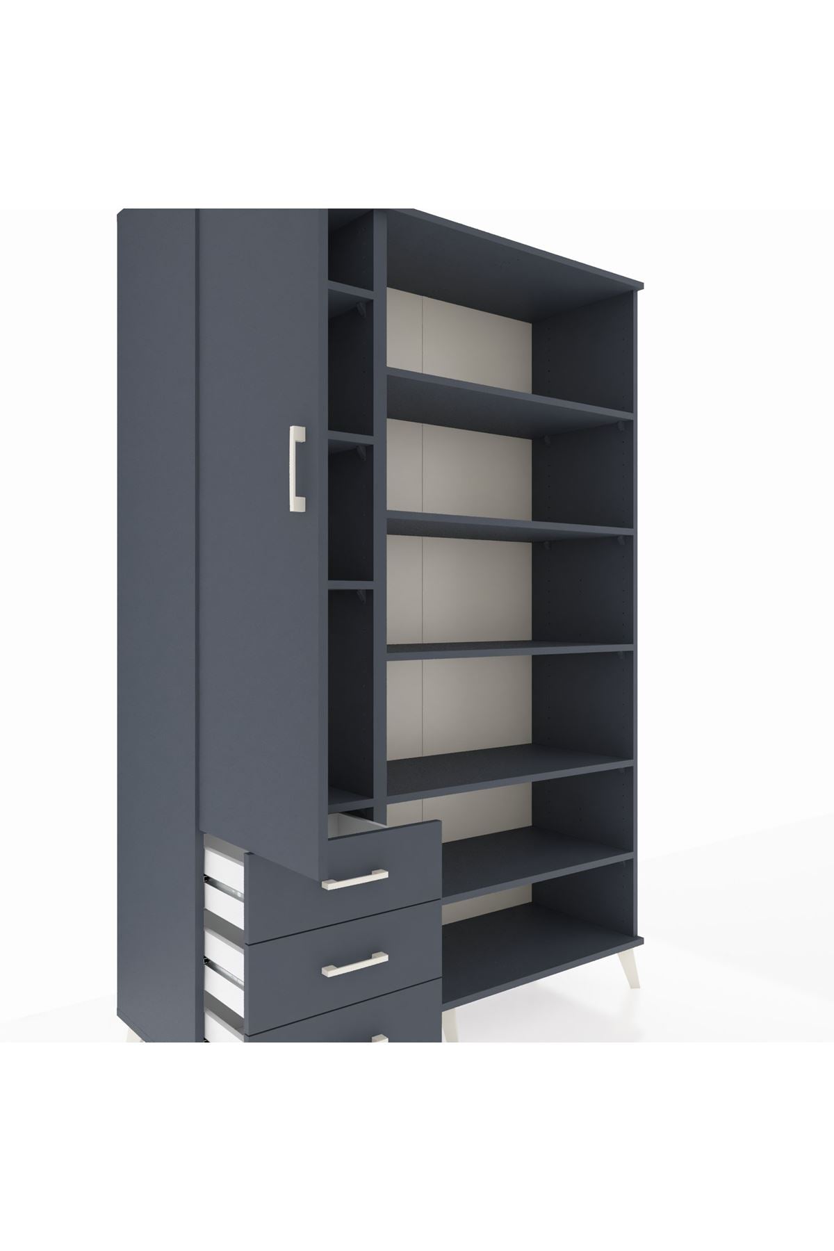 Hyperion Dolap 9 Raflı 3 Çekmeceli 3 Kapaklı 132x44x195 Antrasit-Antrasit/Antrasit