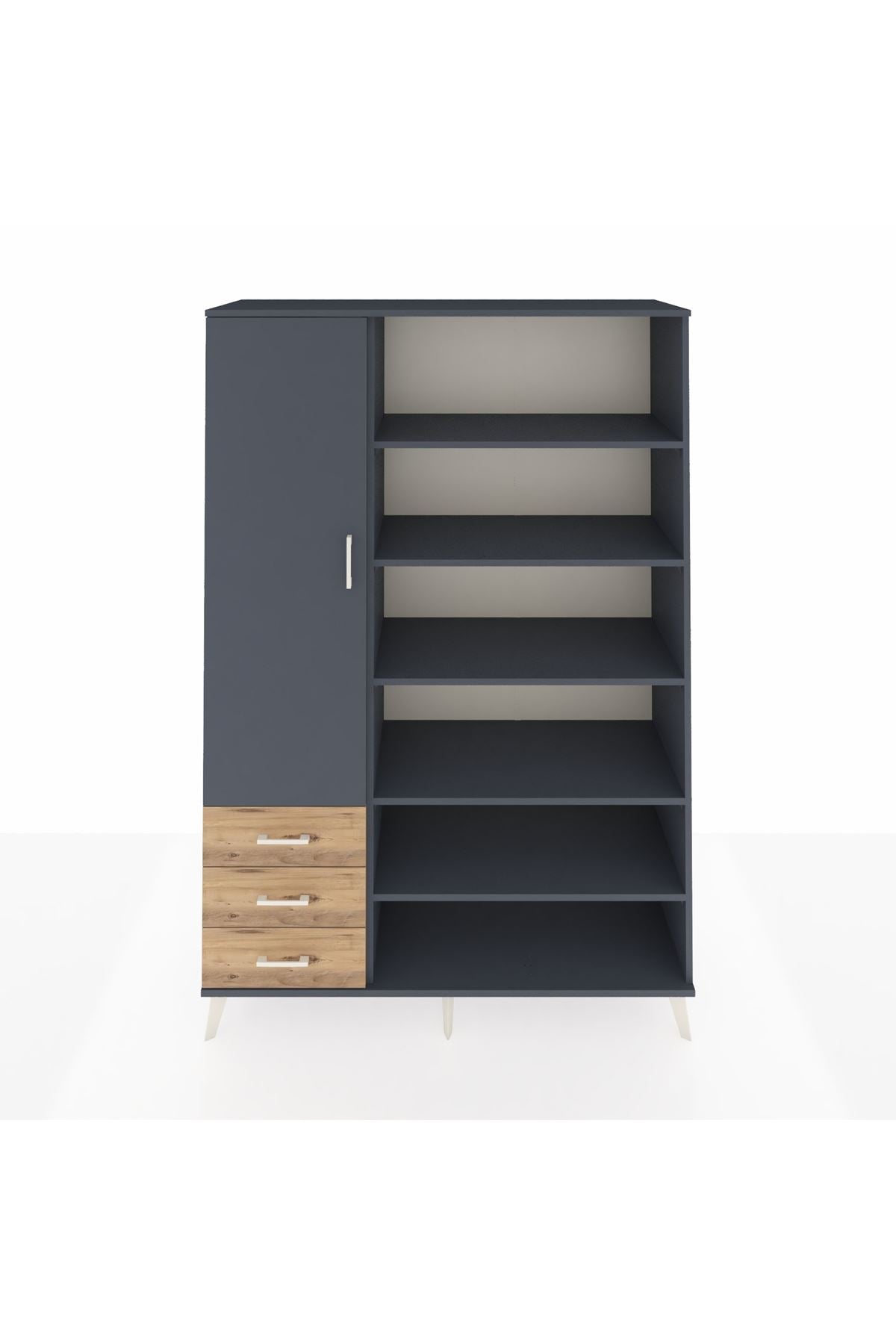 Hyperion Dolap 9 Raflı 3 Çekmeceli 3 Kapaklı 132x44x195 Antrasit-Antrasit/Çam